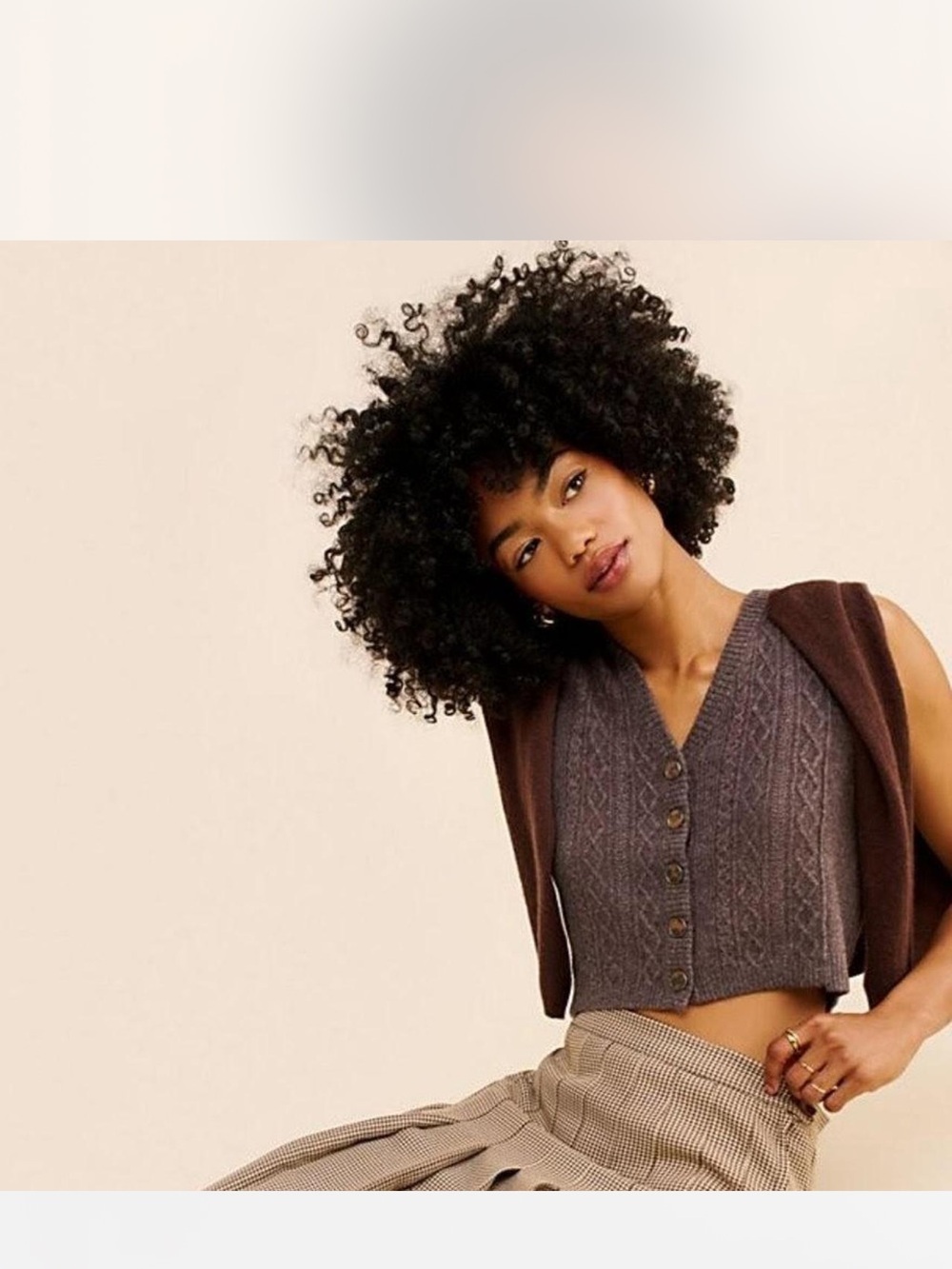 Free People 100% Cashmere Cropped Knit Button-Front Vest - Brown